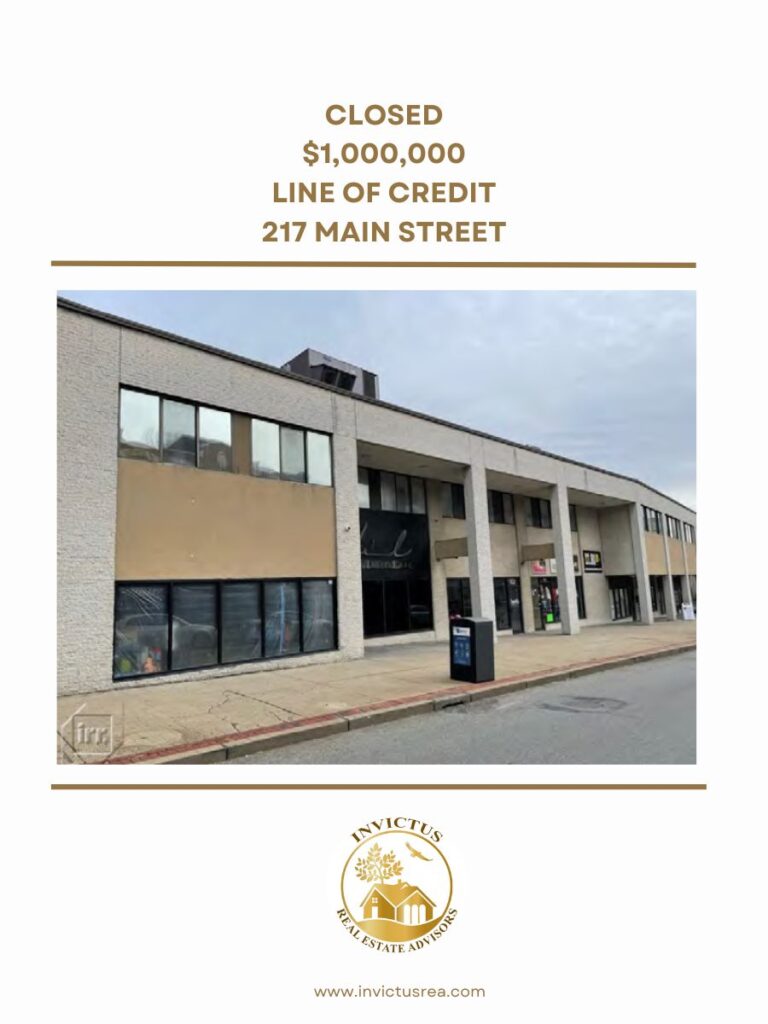 a financing image showing a closing of $1,000,000 line of credit at 217 Main St.