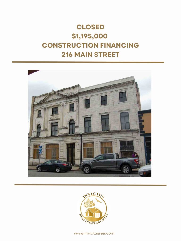 a financing image showing a closing of $1,195,000 construction financing at 216 Main st.