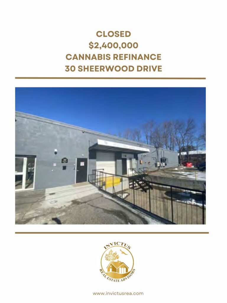 a financing image showing a closing of $2,400,000 cannabis refinance at 30 sheerwood drive.