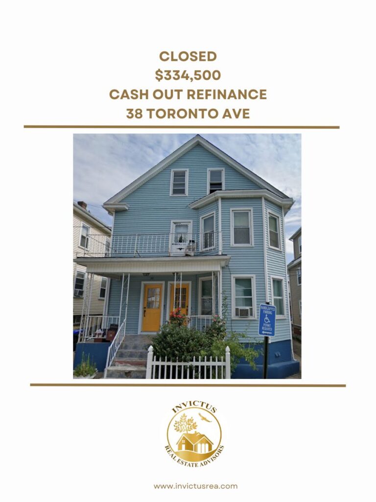 a financing image showing a closing of $334,500 cash out refinance at 34 Toronto drive.