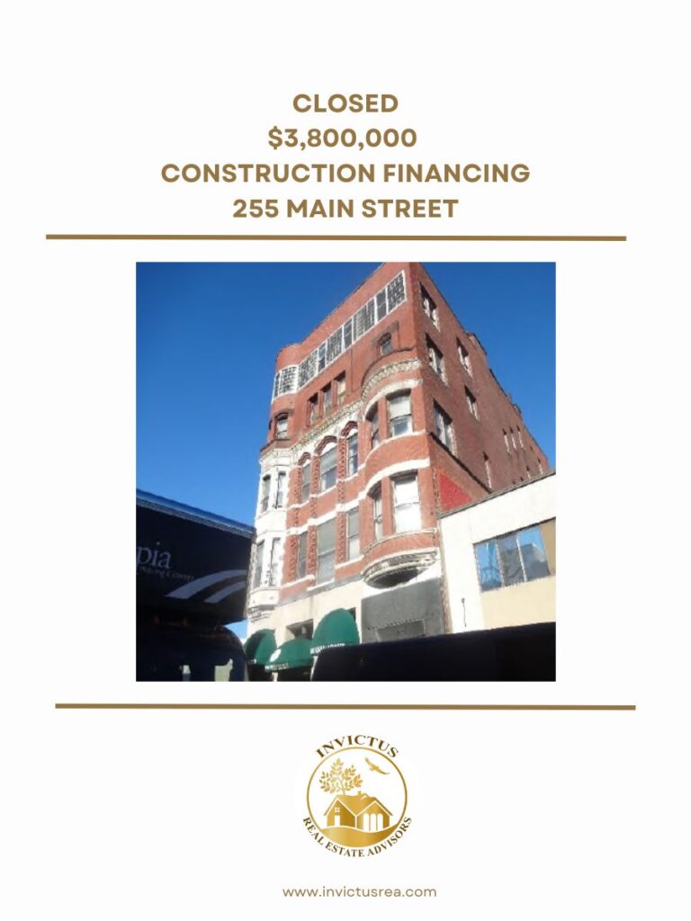 a financing image showing a $3,800,000 construction financing "255 Main St."