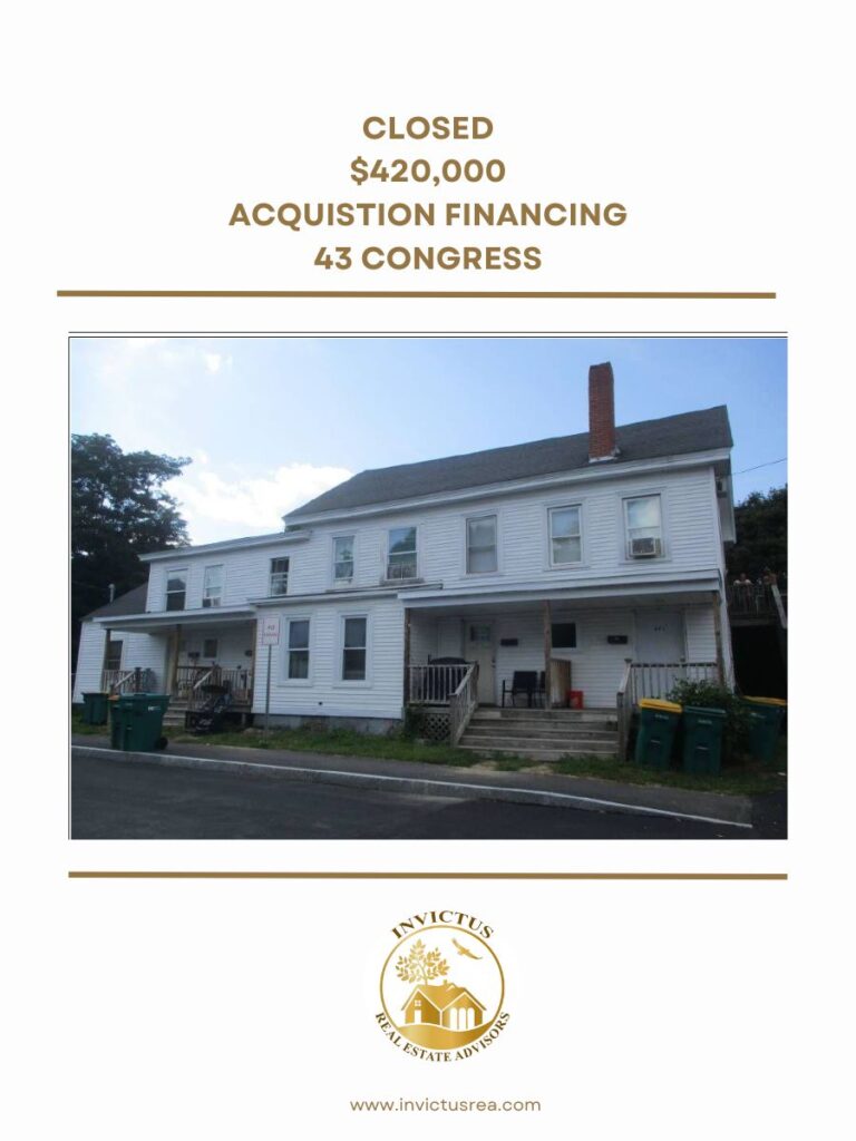 a financing image showing a closing of $420,000 acquisition financing at 43 congress.